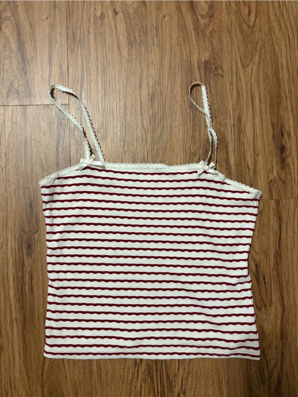 American Eagle Outfitters Red & White Striped Lace-Trim Cami